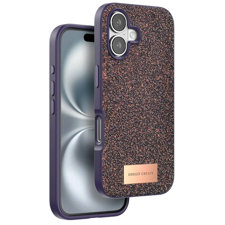 Mey İthalat®   iPhone 16 Bright Simli Kapak - Derin Mor
