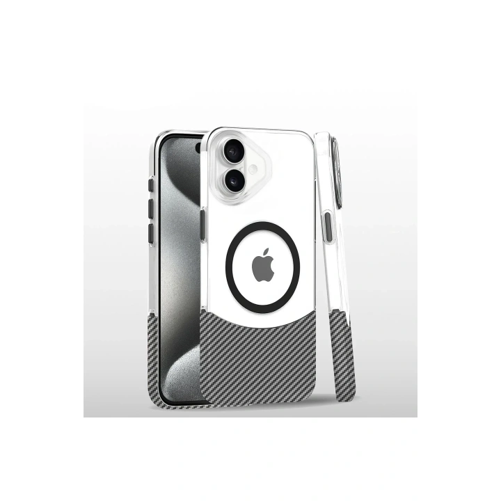 Mey İthalat®  iPhone 16 Carbon Puzzle Magsafe Kapak - Beyaz