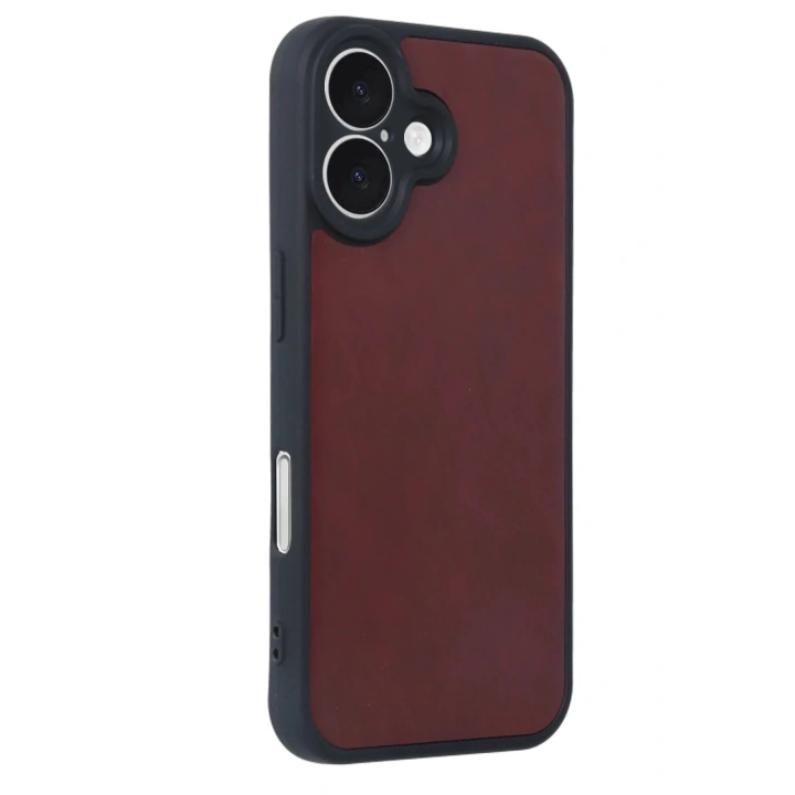 Mey İthalat®  iPhone 16 Kılıf Aras Deri Kapak - Bordo