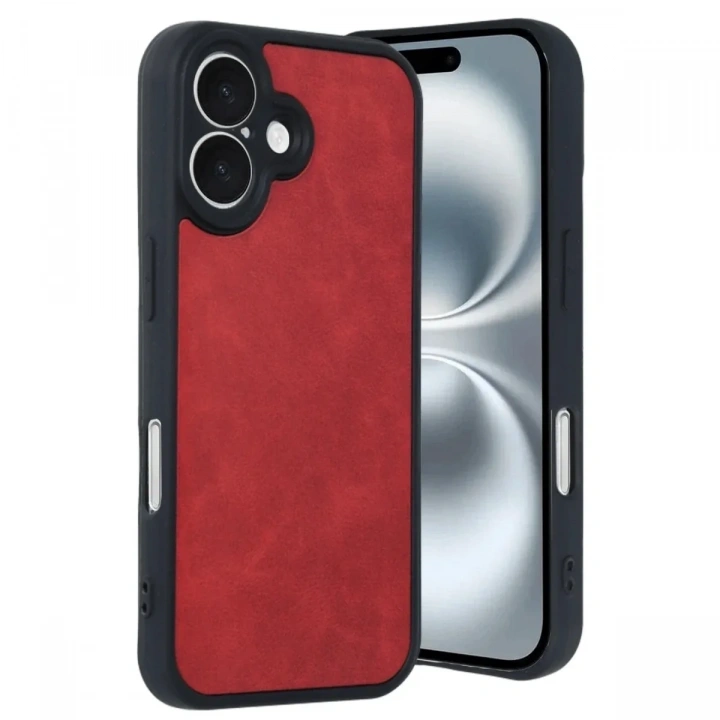 Mey İthalat®  iPhone 16 Kılıf Aras Deri Kapak - Kırmızı
