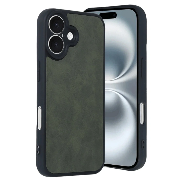 Mey İthalat®  iPhone 16 Kılıf Aras Deri Kapak - Koyu Yeşil