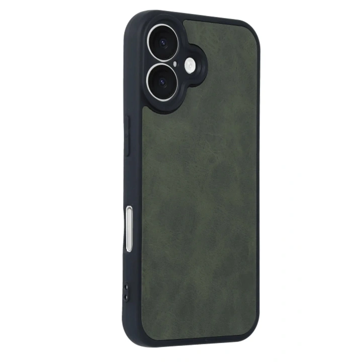 Mey İthalat®  iPhone 16 Kılıf Aras Deri Kapak - Koyu Yeşil