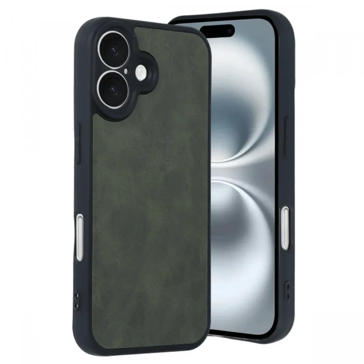 Mey İthalat®  iPhone 16 Kılıf Aras Deri Kapak - Koyu Yeşil