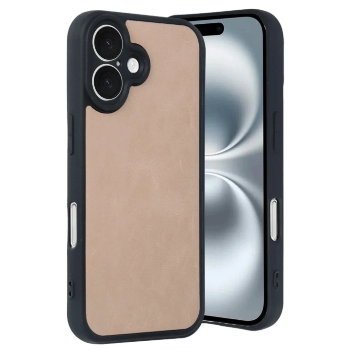 Mey İthalat®  iPhone 16 Kılıf Aras Deri Kapak - Pudra