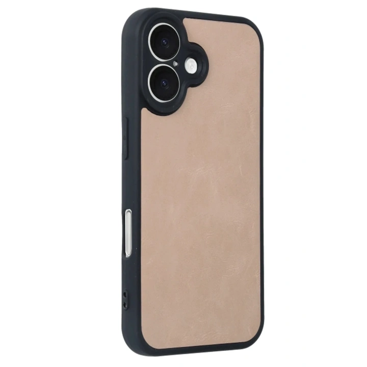 Mey İthalat®  iPhone 16 Kılıf Aras Deri Kapak - Pudra