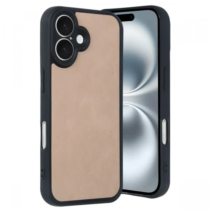 Mey İthalat®  iPhone 16 Kılıf Aras Deri Kapak - Pudra