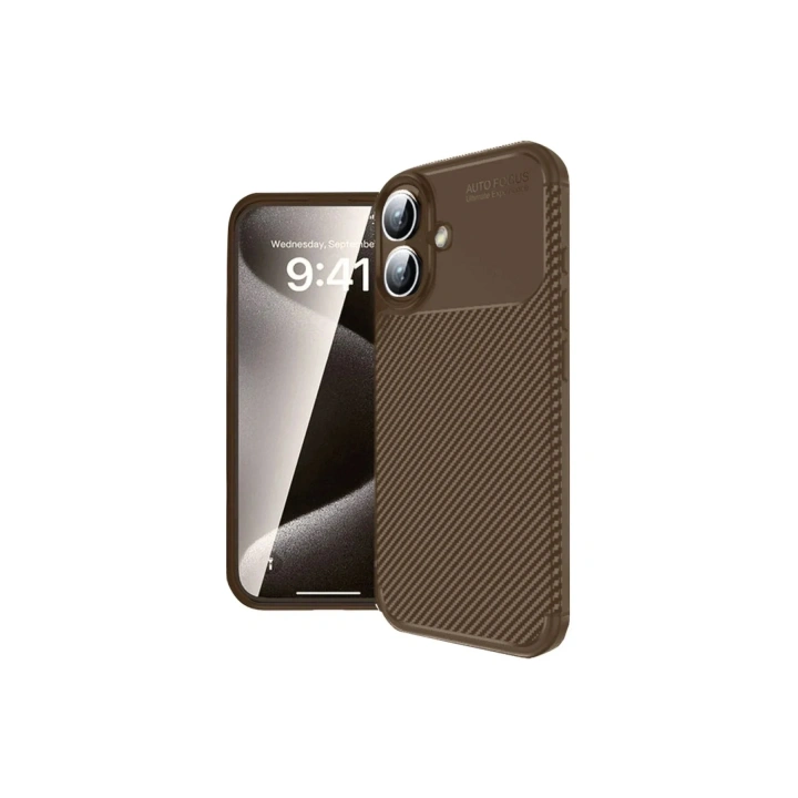 Mey İthalat®  iPhone 16 Kılıf Auto Focus Karbon Kapak - Kahverengi