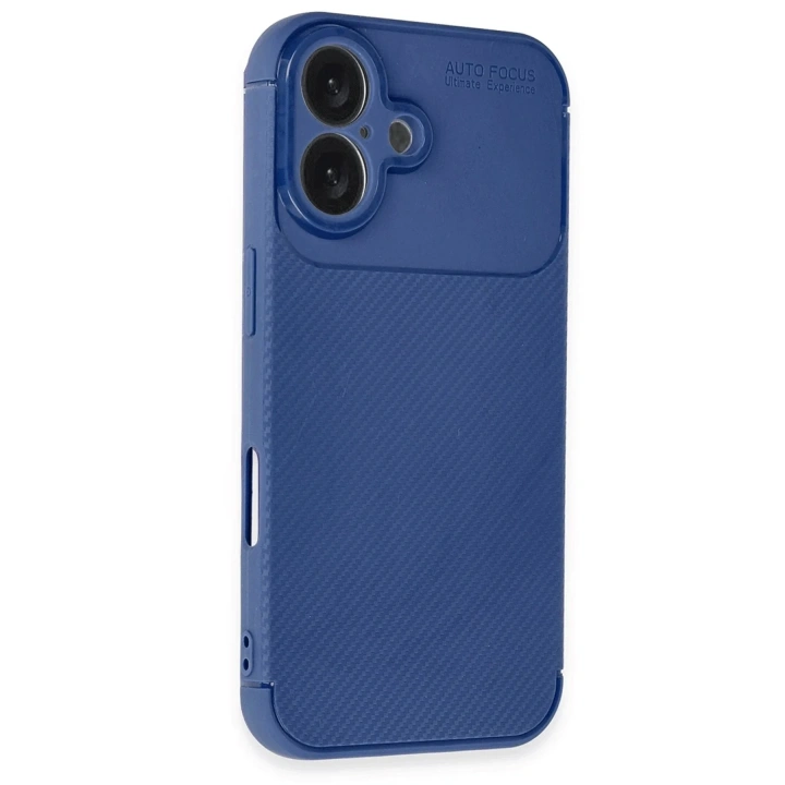 Mey İthalat®  iPhone 16 Kılıf Auto Focus Karbon Kapak - Lacivert