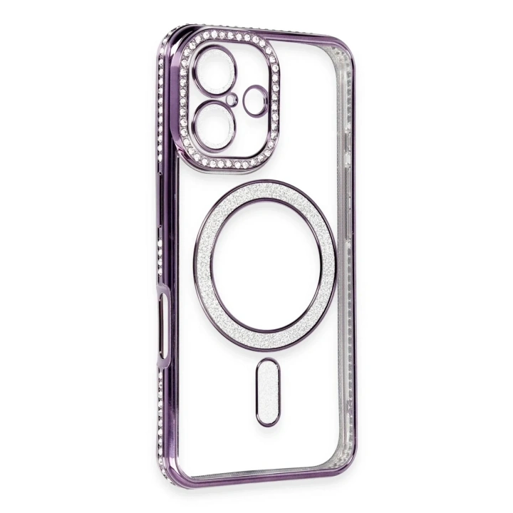 Mey İthalat®  iPhone 16 Kılıf Joke Simli Magneticsafe Kılıf - Derin Mor