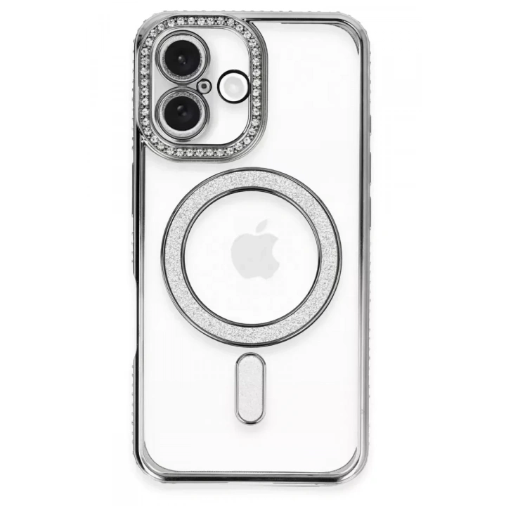 Mey İthalat®   iPhone 16 Kılıf Joke Simli Magneticsafe Kılıf - Gri