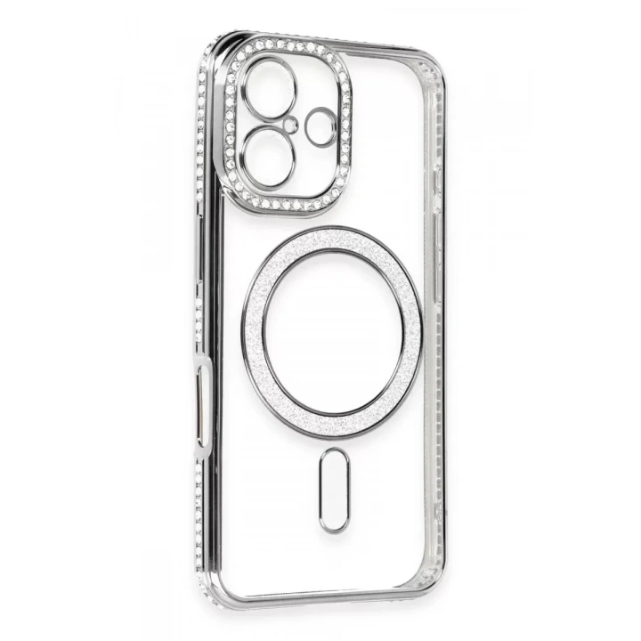 Mey İthalat®   iPhone 16 Kılıf Joke Simli Magneticsafe Kılıf - Gri