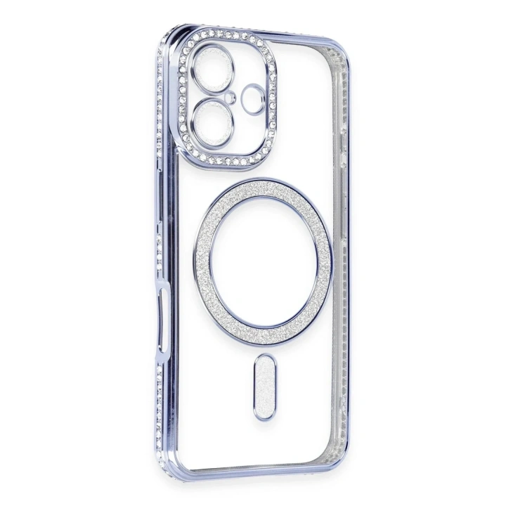 Mey İthalat®  iPhone 16 Kılıf Joke Simli Magneticsafe Kılıf - Mavi