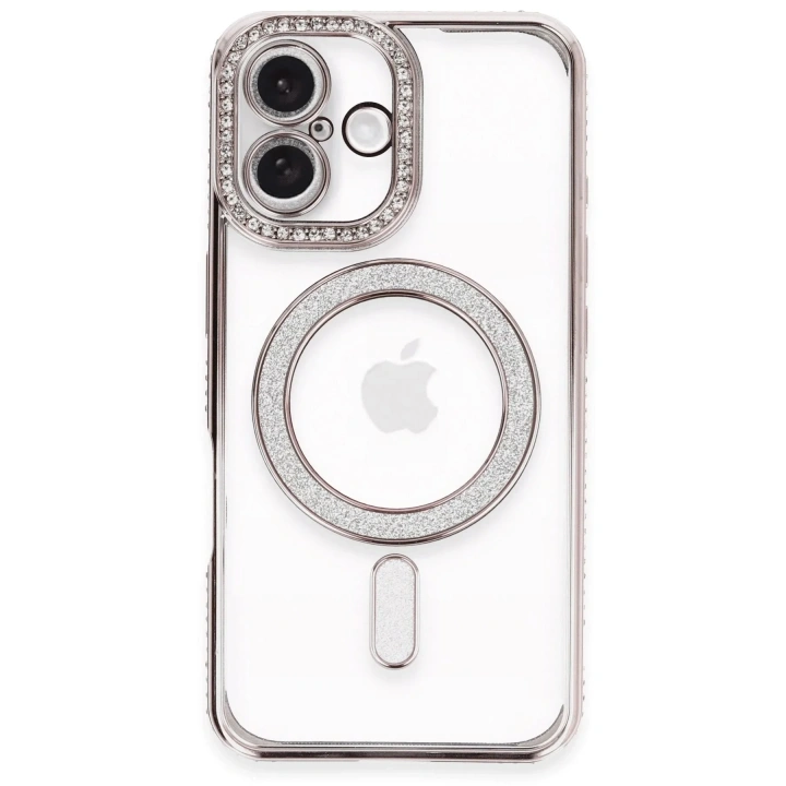 Mey İthalat®  iPhone 16 Kılıf Joke Simli Magneticsafe Kılıf - Pembe