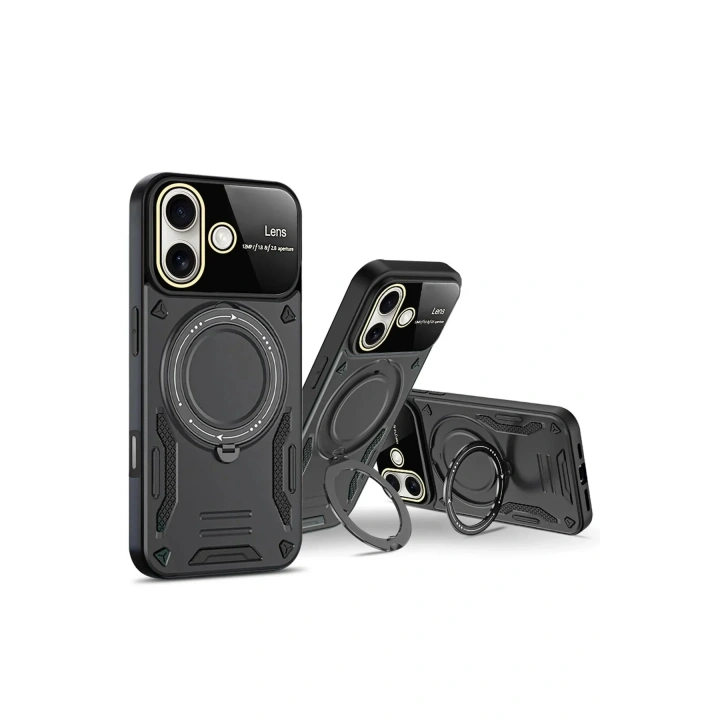 Mey İthalat®  iPhone 16 Kılıf Joy Lens Standlı Kapak - Kırmızı