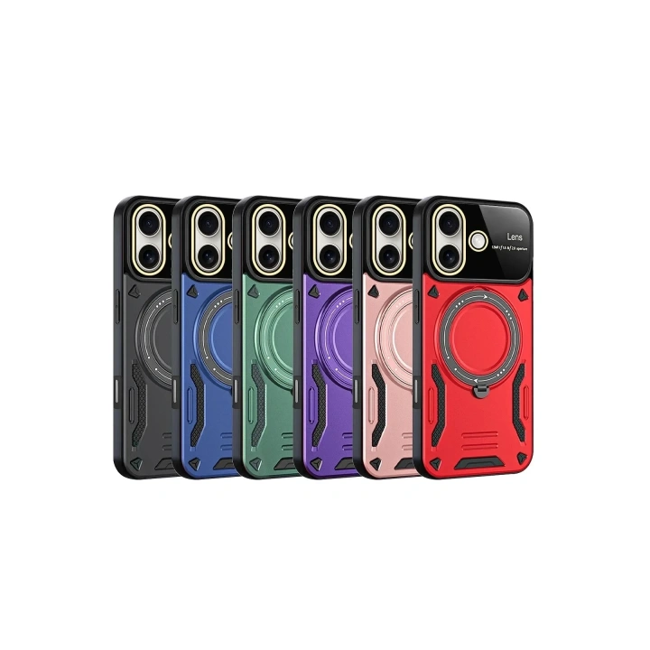 Mey İthalat®  iPhone 16 Kılıf Joy Lens Standlı Kapak - Mor