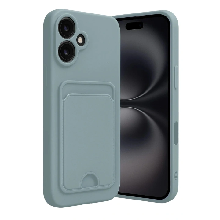 Mey İthalat®  iPhone 16 Kılıf Kelvin Kartvizitli Silikon - Açık Yeşil