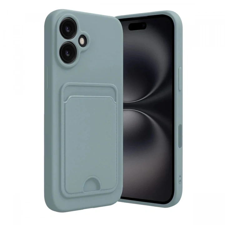 Mey İthalat®  iPhone 16 Kılıf Kelvin Kartvizitli Silikon - Açık Yeşil