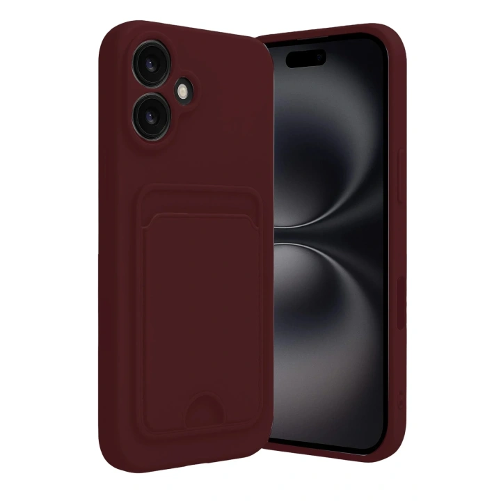 Mey İthalat®  iPhone 16 Kılıf Kelvin Kartvizitli Silikon - Bordo
