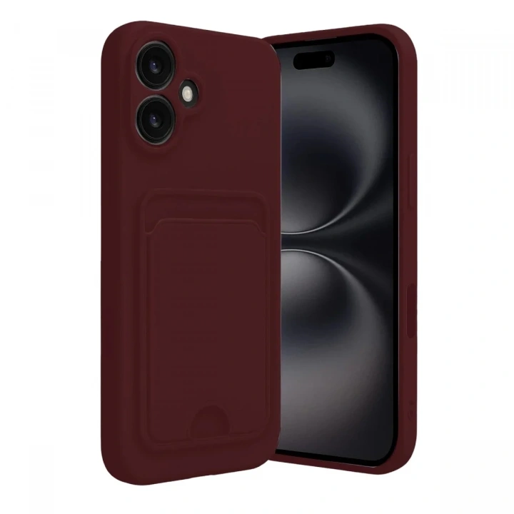Mey İthalat®  iPhone 16 Kılıf Kelvin Kartvizitli Silikon - Bordo