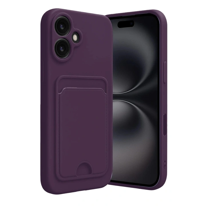 Mey İthalat®   iPhone 16 Kılıf Kelvin Kartvizitli Silikon - Derin Mor