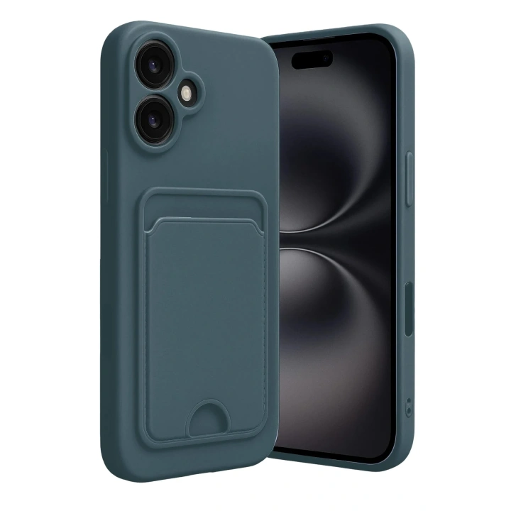 Mey İthalat®  iPhone 16 Kılıf Kelvin Kartvizitli Silikon - Koyu Yeşil