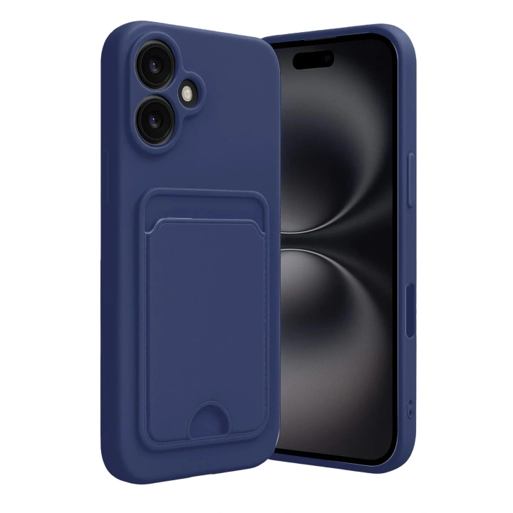 Mey İthalat®  iPhone 16 Kılıf Kelvin Kartvizitli Silikon - Lacivert