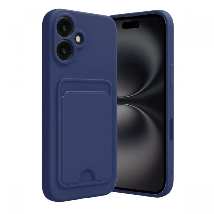 Mey İthalat®  iPhone 16 Kılıf Kelvin Kartvizitli Silikon - Lacivert