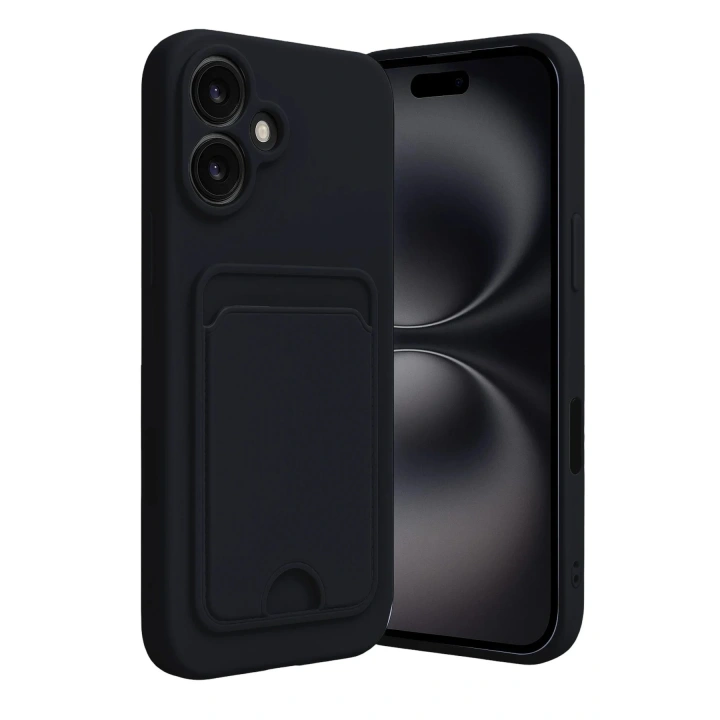 Mey İthalat®  iPhone 16 Kılıf Kelvin Kartvizitli Silikon - Siyah