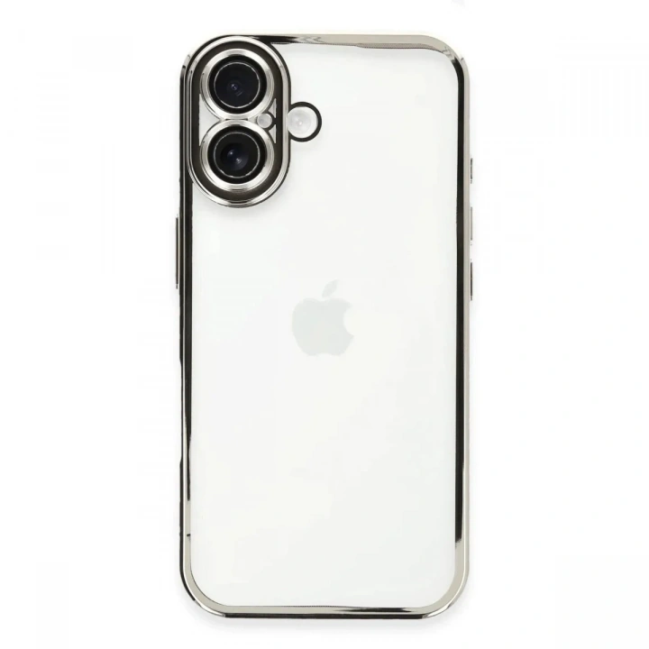 Mey İthalat®  iPhone 16 Kılıf  Lensli Silikon - Gümüş