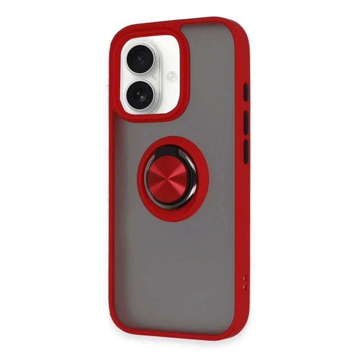 Mey İthalat®  iPhone 16 Kılıf Montreal Yüzüklü Silikon Kapak - Kırmızı