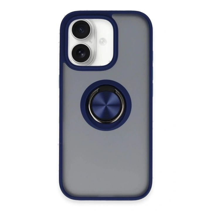 Mey İthalat®  iPhone 16 Kılıf Montreal Yüzüklü Silikon Kapak - Lacivert