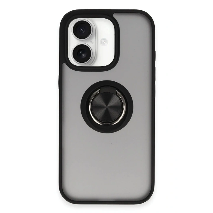 Mey İthalat®  iPhone 16 Kılıf Montreal Yüzüklü Silikon Kapak - Siyah