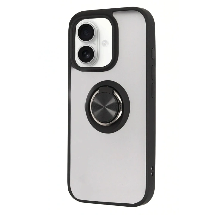 Mey İthalat®  iPhone 16 Kılıf Montreal Yüzüklü Silikon Kapak - Siyah