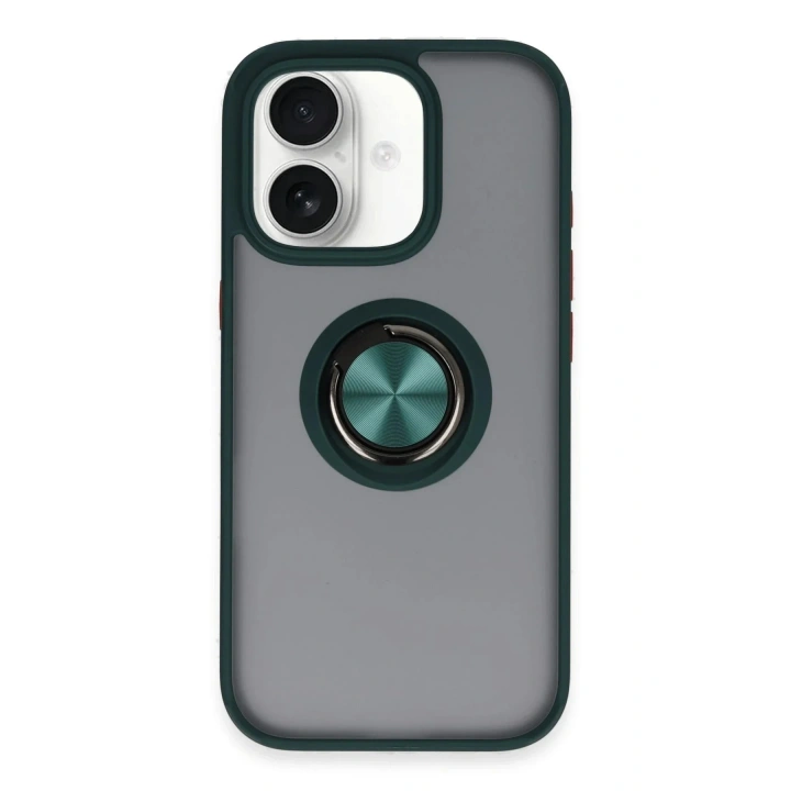 Mey İthalat®  iPhone 16 Kılıf Montreal Yüzüklü Silikon Kapak - Yeşil