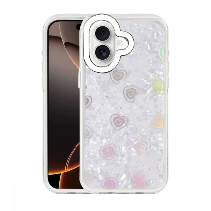 Mey İthalat®   iPhone 16 Lumi Desenli Kapak - Beyaz