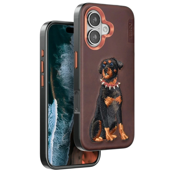 Mey İthalat®  iPhone 16 Perma Desenli Kapak - Koyu Kahve
