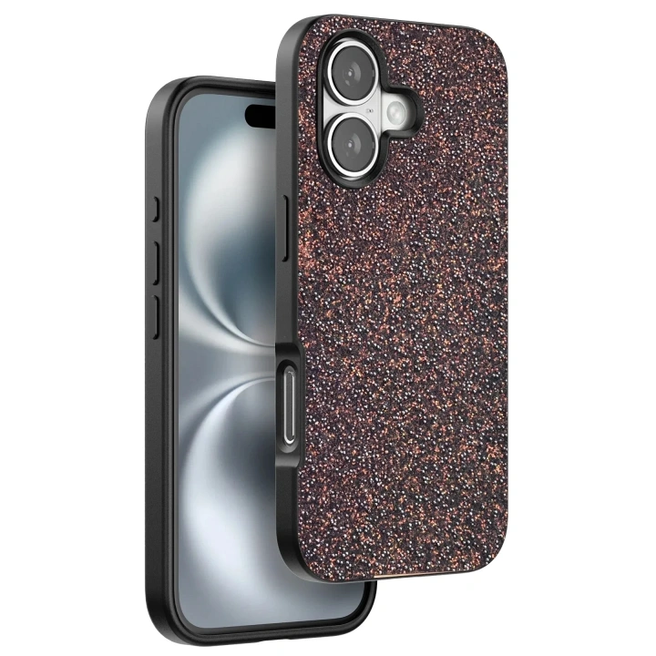 Mey İthalat®  iPhone 16 Plus Bright Simli Kapak - Derin Mor
