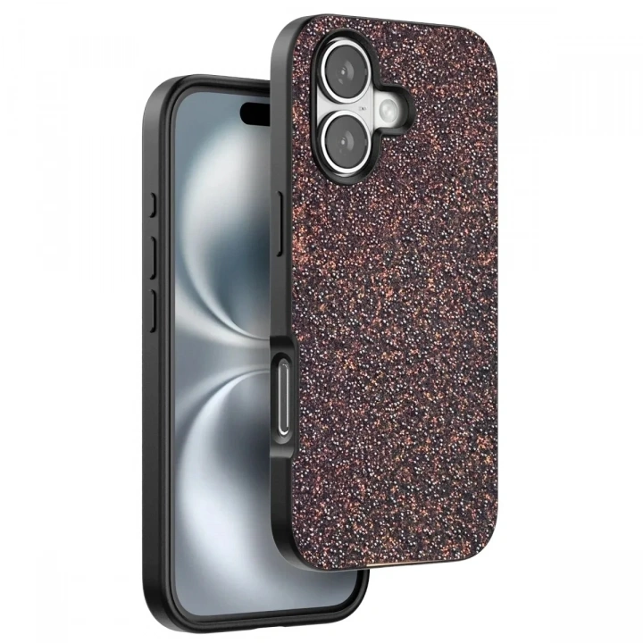 Mey İthalat®  iPhone 16 Plus Bright Simli Kapak - Derin Mor