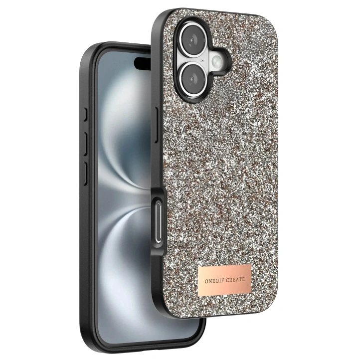 Mey İthalat®  iPhone 16 Plus Bright Simli Kapak - Gold