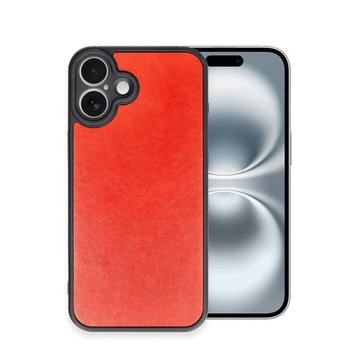Mey İthalat®  iPhone 16 Plus Kılıf Aras Deri Kapak - Kırmızı