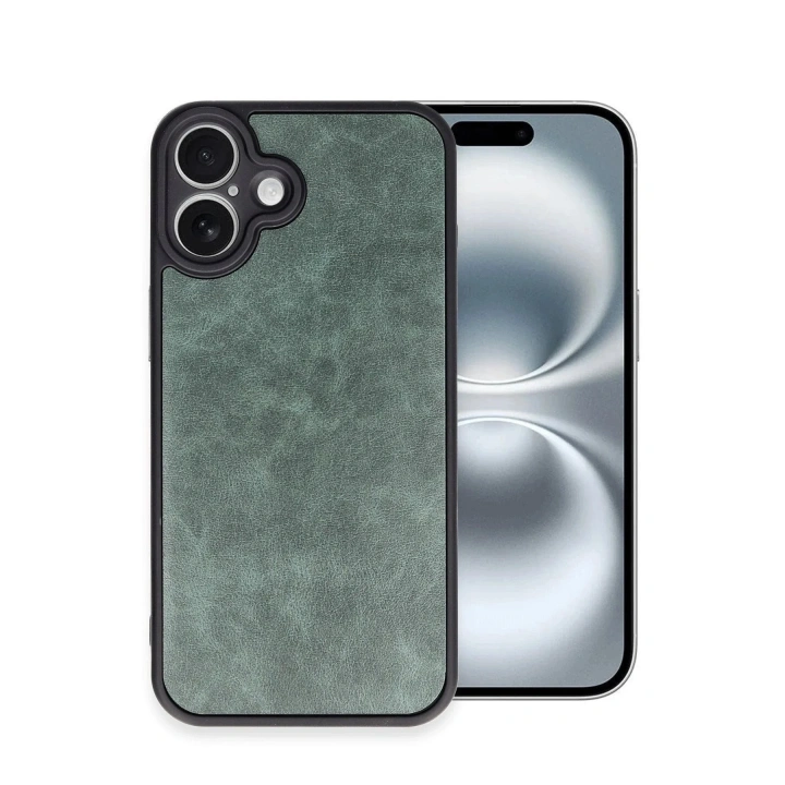 Mey İthalat®  iPhone 16 Plus Kılıf Aras Deri Kapak - Koyu Yeşil