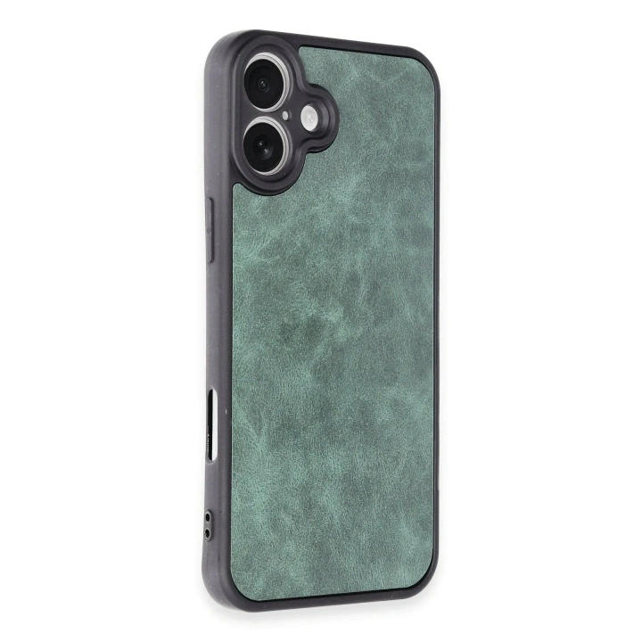 Mey İthalat®  iPhone 16 Plus Kılıf Aras Deri Kapak - Koyu Yeşil