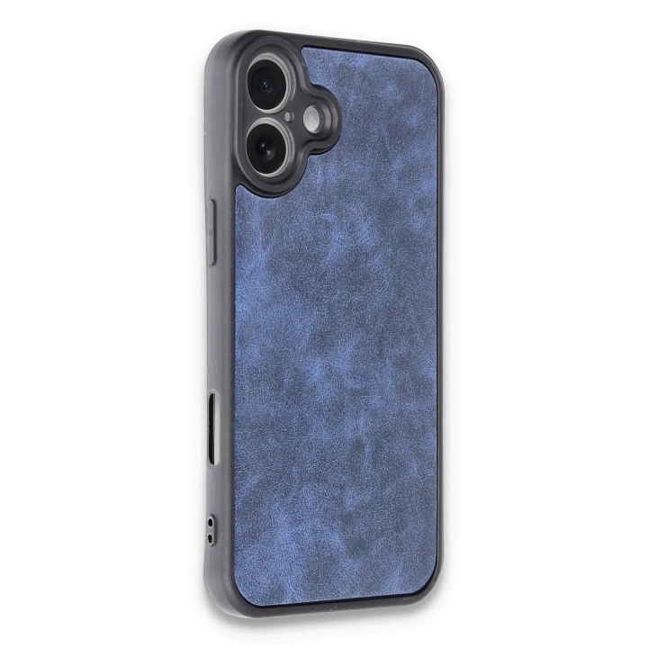 Mey İthalat®  iPhone 16 Plus Kılıf Aras Deri Kapak - Lacivert