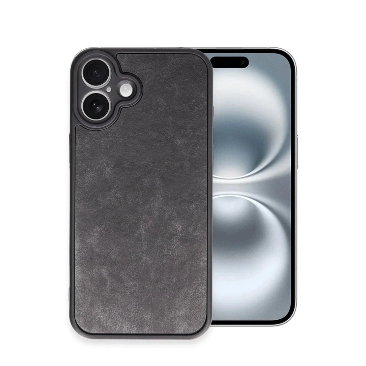 Mey İthalat®  iPhone 16 Plus Kılıf Aras Deri Kapak - Siyah