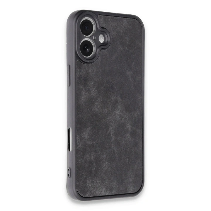 Mey İthalat®  iPhone 16 Plus Kılıf Aras Deri Kapak - Siyah