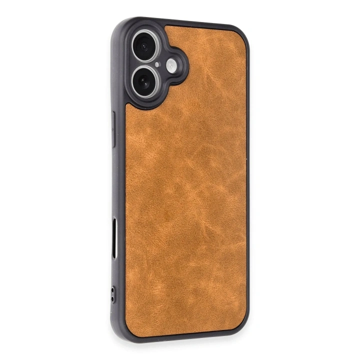 Mey İthalat®  iPhone 16 Plus Kılıf Aras Deri Kapak - Taba