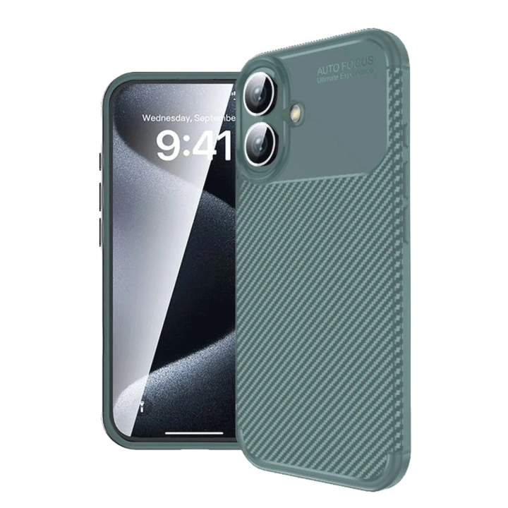 Mey İthalat®  iPhone 16 Plus Kılıf Auto Focus Karbon Kapak - Koyu Yeşil