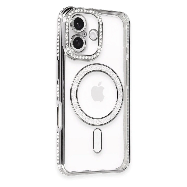 Mey İthalat®  iPhone 16 Plus Kılıf Joke Simli Magneticsafe Kılıf - Gri