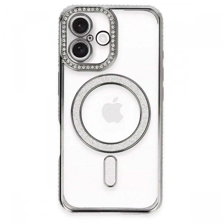 Mey İthalat®  iPhone 16 Plus Kılıf Joke Simli Magneticsafe Kılıf - Gri
