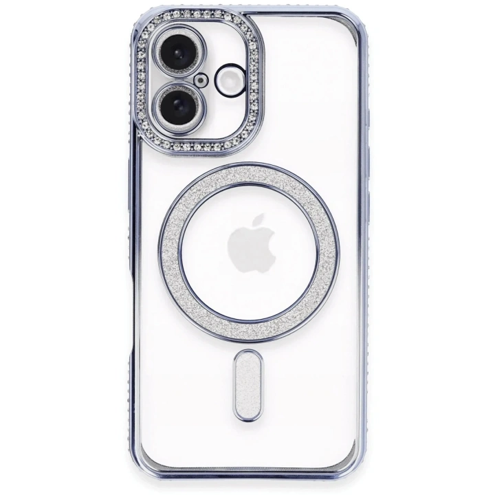Mey İthalat®  iPhone 16 Plus Kılıf Joke Simli Magneticsafe Kılıf - Mavi